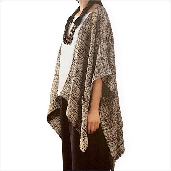 Eskandar Metallic Tweedy Tabard Extra Wide Longer Back Kimono Poncho 0 Open Size - Picture 3 of 7